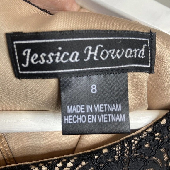 Jessica Howard Black Lace Nude Lining 3/4 Sleeve Dress 8 - Picture 11 of 11
